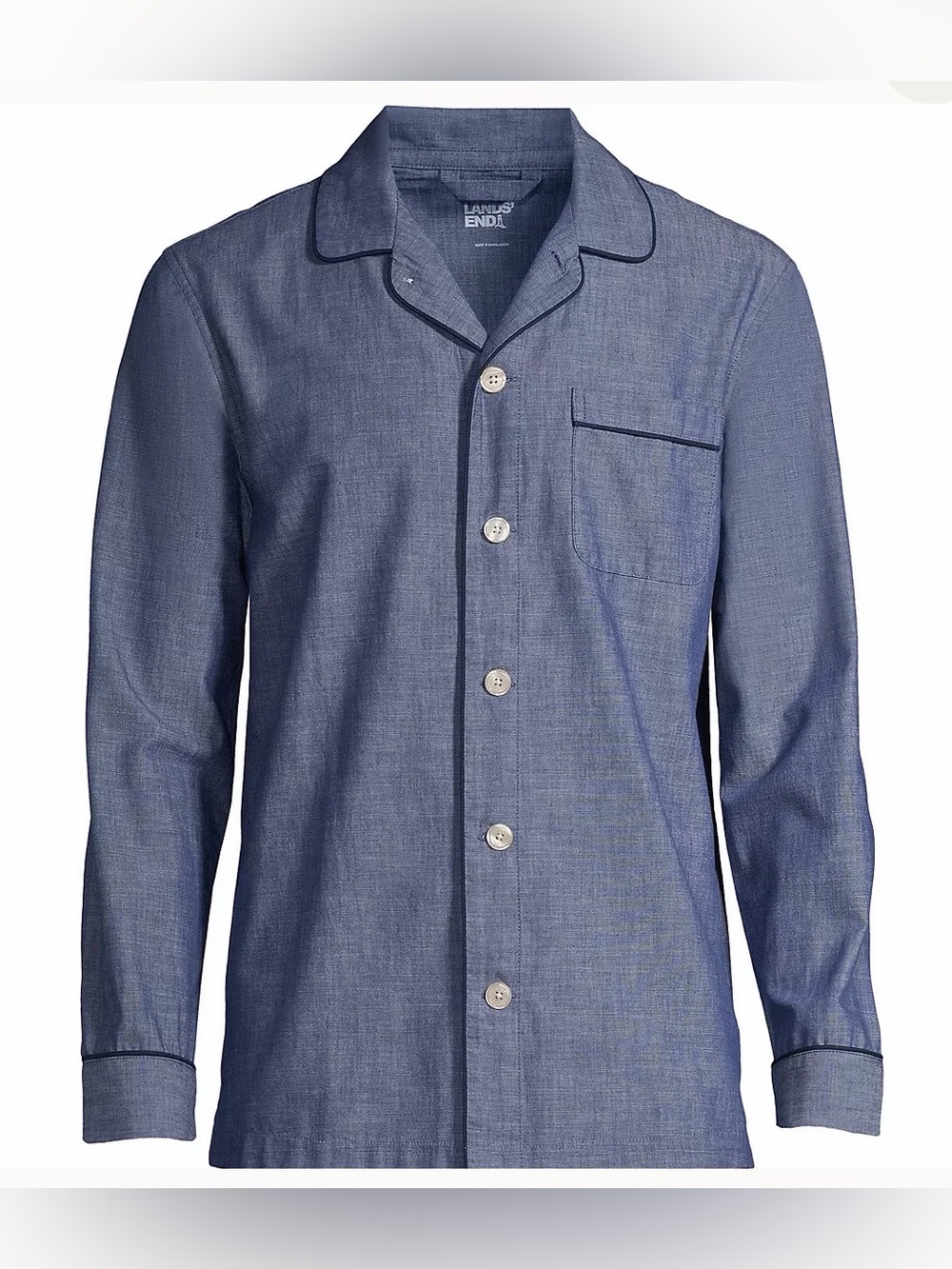 $50 Lands End Men's Essential Pajama Shirt XL/T Medium Indigo Chambray Poplin